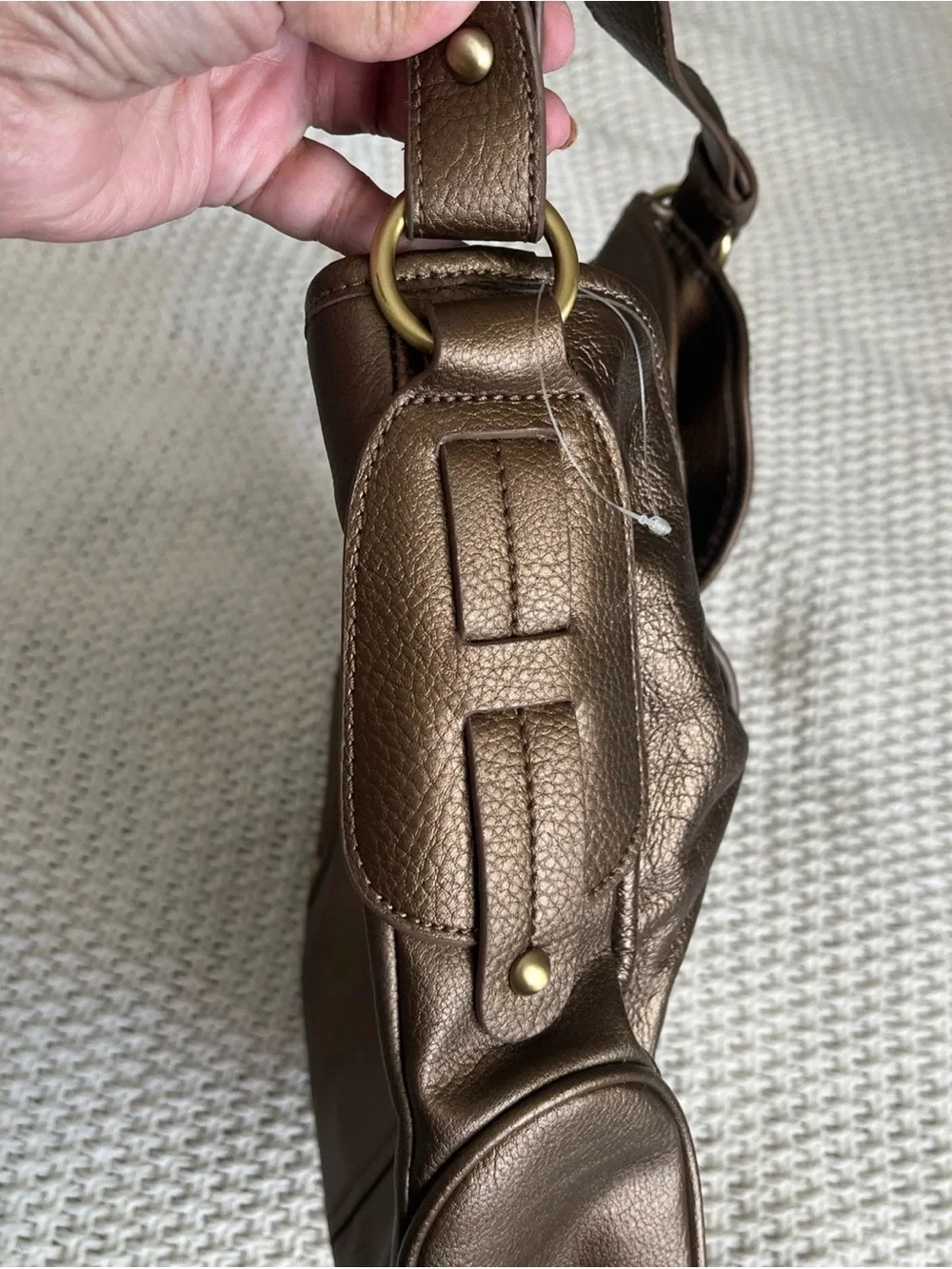 Coldwater Creek Metallic Brown Leather Hobo Studded Bag Buckle Accent Y2K Boho